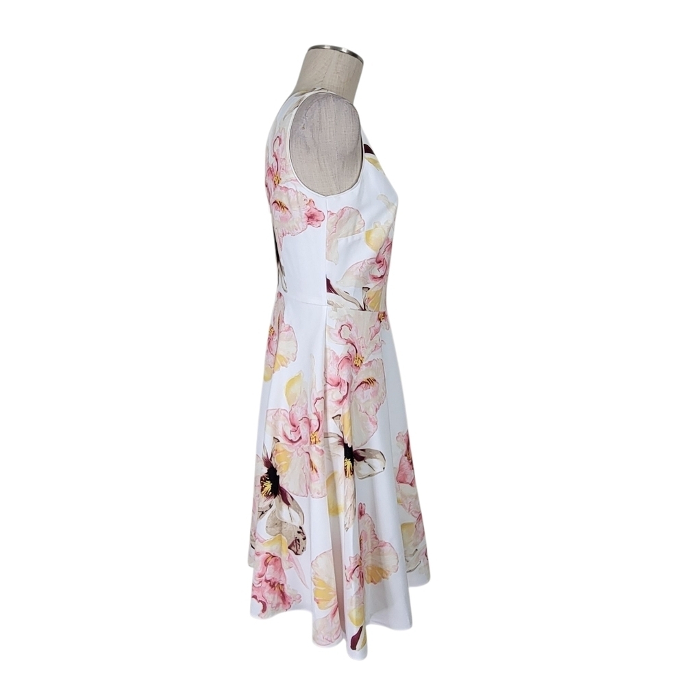 WHBM Fit N Flare Dress Size 6 White Pink Floral Sleeveless Back V Neck Lined New - Picture 4 of 11